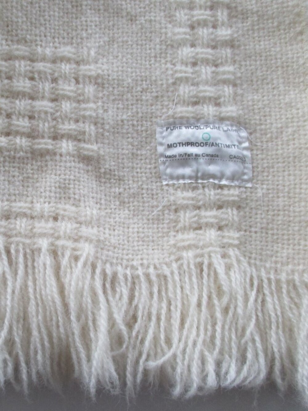 Vintage Ivory Wool Throw Blanket Novelty Weave Made in Canada